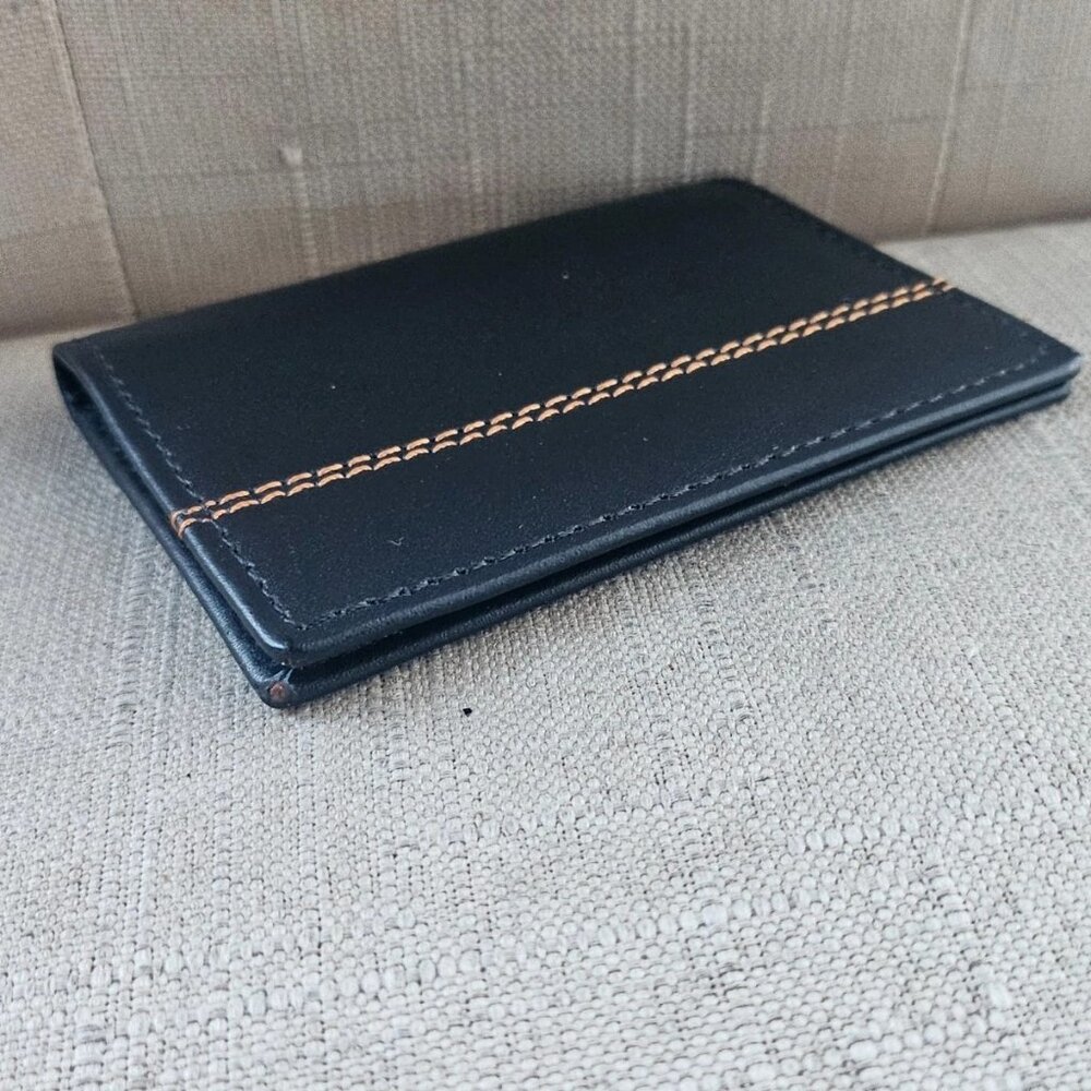 Mini Card Holder Bifold Mini Wallet Black/Orange Genuine Leather Purse Handmade